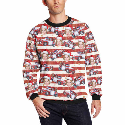 Personalized Christmas Hat With Face, Custom Photo Men's All Over Print Crewneck Sweatshirt