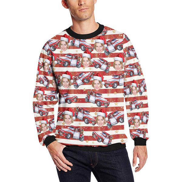 Personalized Christmas Hat With Face, Custom Photo Men's All Over Print Crewneck Sweatshirt