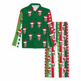 Custom Face Pajamas Red&Green Vertical Stripe Sleepwear Personalized Men's Long Pajama Set