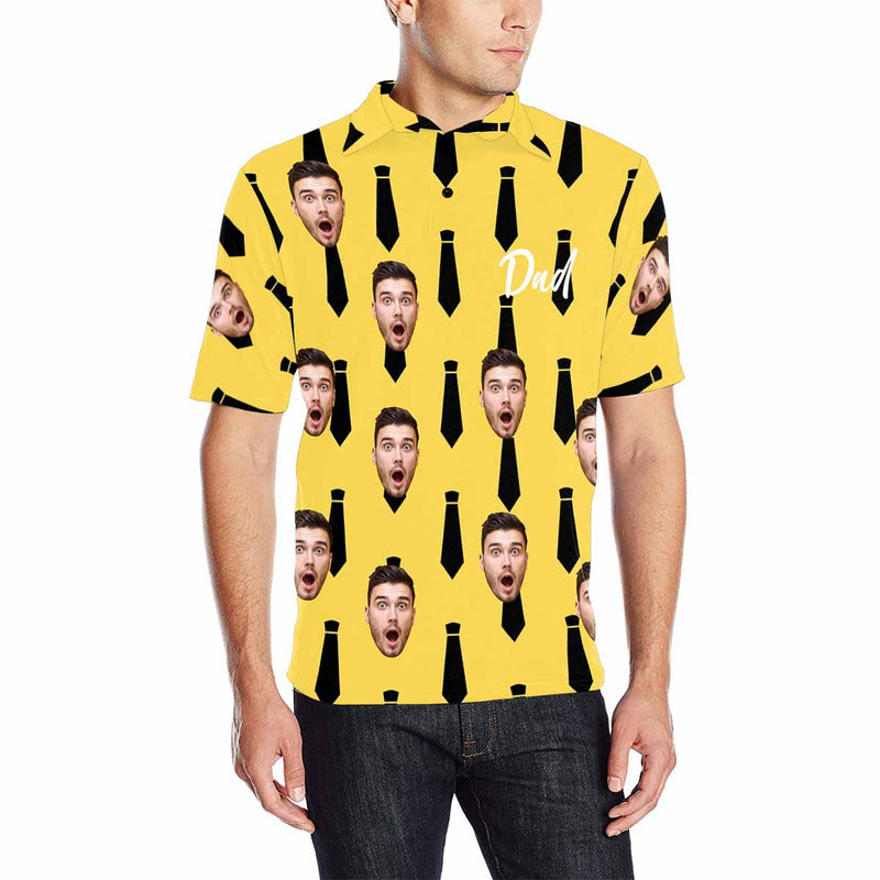 Custom Face Tie Print Yellow Men's All Over Print Polo Shirt