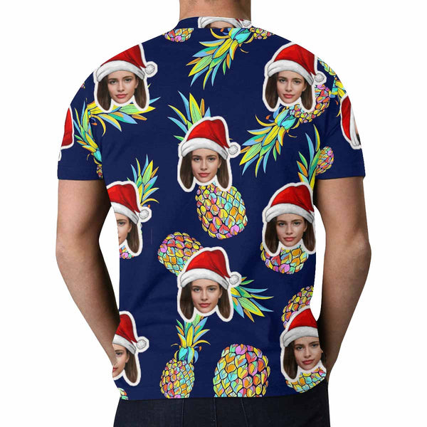 Custom Face Colorful Pineapple Christmas Tee Put Your Photo on Shirt Unique Design Men's All Over Print T-shirt