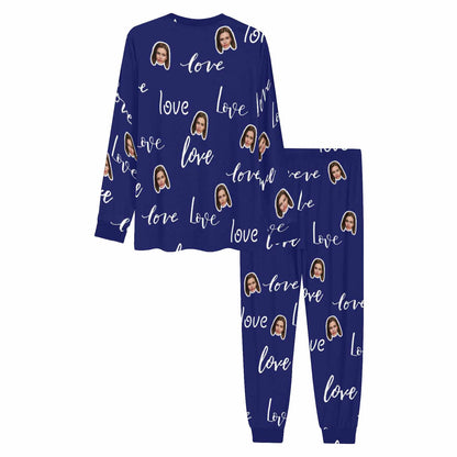 Custom Face Love My Treasure Navy Blue Men's Long Pajama Set