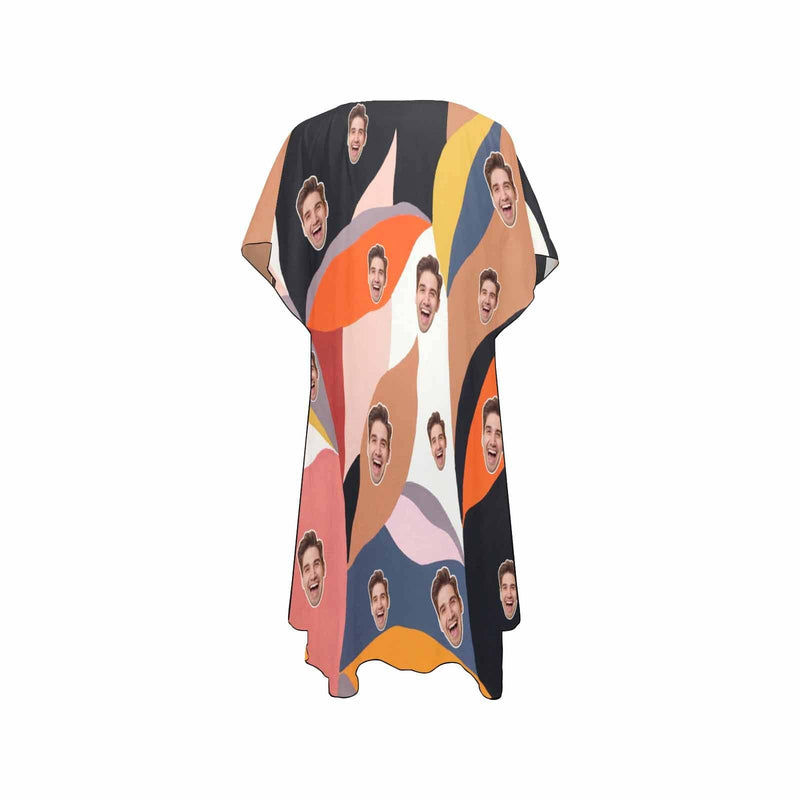 Custom Face Colorful Personalized Women's Mid-Length Side Slits Chiffon Cover Up