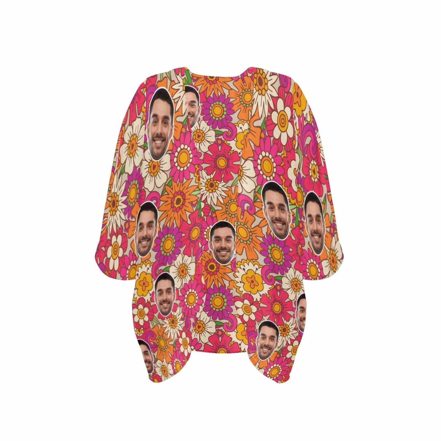 Custom Face Flowers Personalized Women's Kimono Chiffon Cover Up Personalized