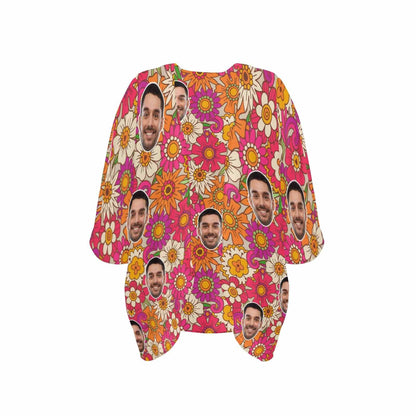 Custom Face Flowers Personalized Women's Kimono Chiffon Cover Up Personalized