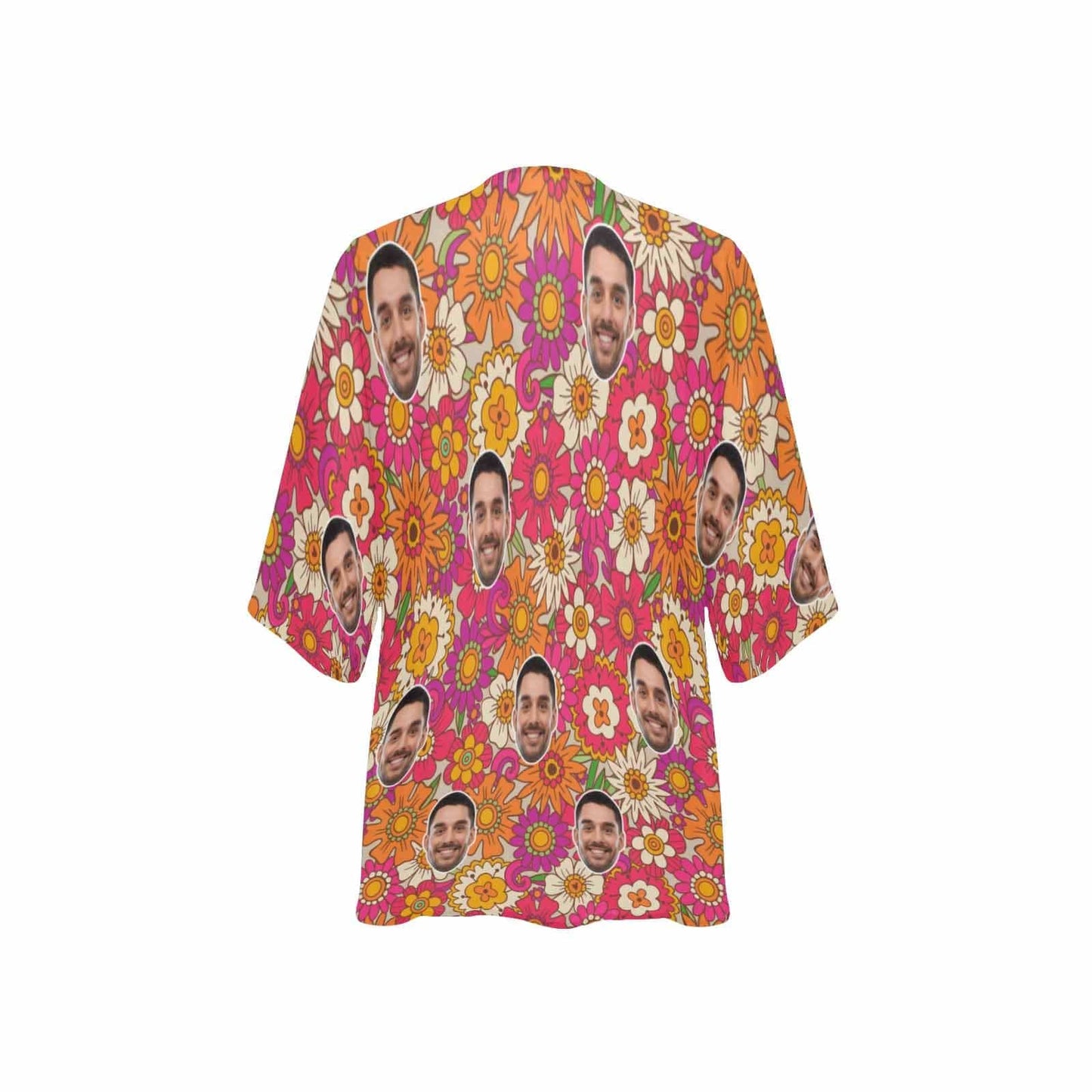 Custom Face Flowers Personalized Women's Kimono Chiffon Cover Up Personalized