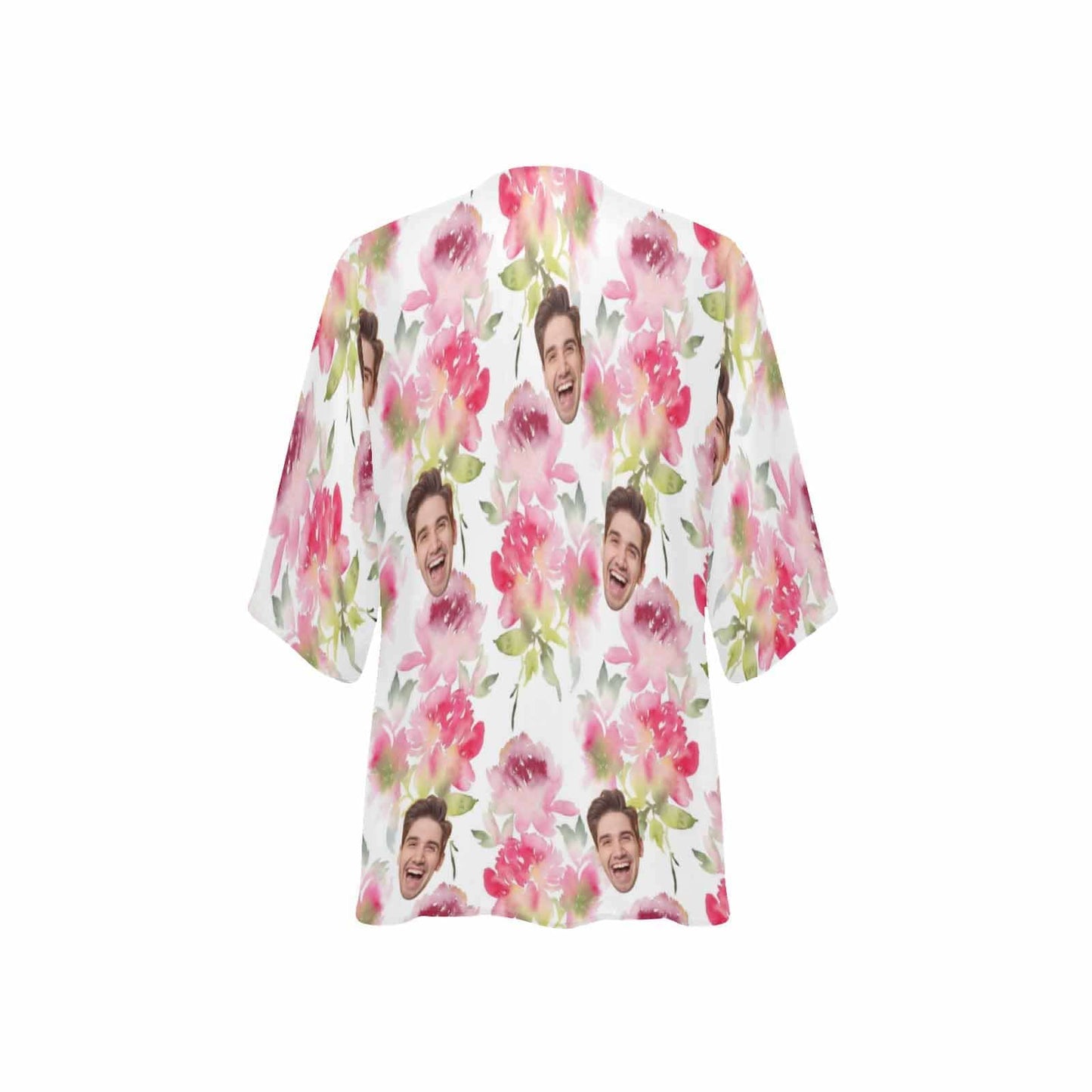 Custom Face Pink Flower Personalized Women's Kimono Chiffon Cover Up