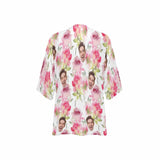 Custom Face Pink Flower Personalized Women's Kimono Chiffon Cover Up