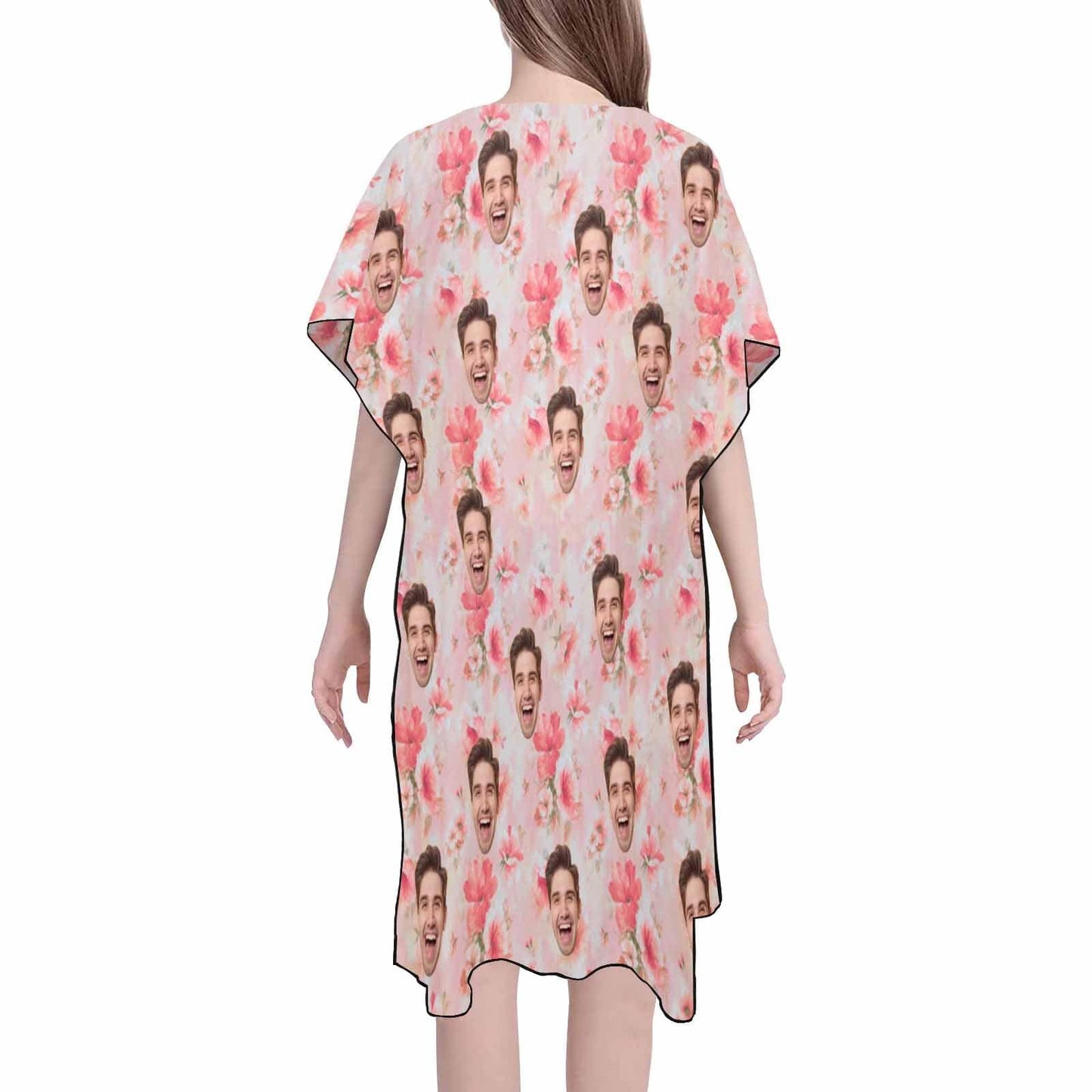 Custom Face Pink Flower Personalized Women's Mid-Length Side Slits Chiffon Cover Up