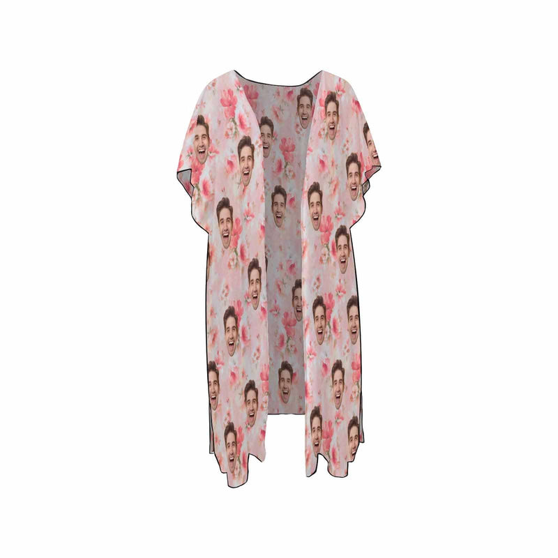Custom Face Pink Flower Personalized Women's Mid-Length Side Slits Chiffon Cover Up