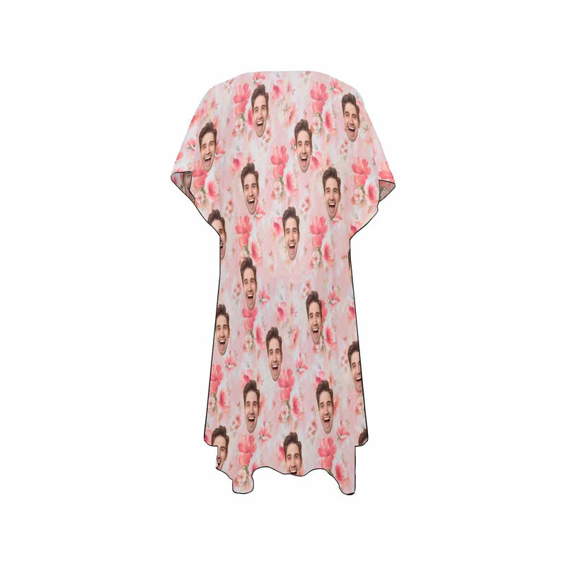 Custom Face Pink Flower Personalized Women's Mid-Length Side Slits Chiffon Cover Up
