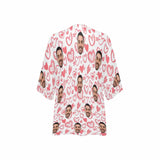 Custom Face Pink Heart Personalized Women's Kimono Chiffon Cover Up Gift