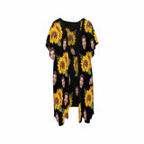 Custom Face Sunflower Personalized Women's Mid-Length Side Slits Chiffon Cover Up