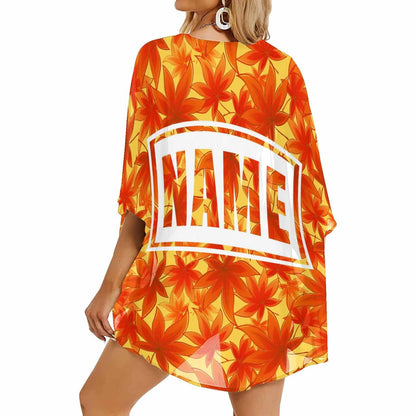 Custom Name Flowers Personalized Women's Kimono Chiffon Cover Up