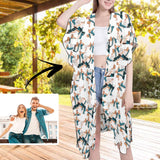 Custom Photo Couple Personalized Women's Mid-Length Side Slits Chiffon Cover Up