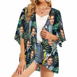 Custom Face Parrot Pineapple Leaf Personalized Women's Kimono Chiffon Cover Up Gift