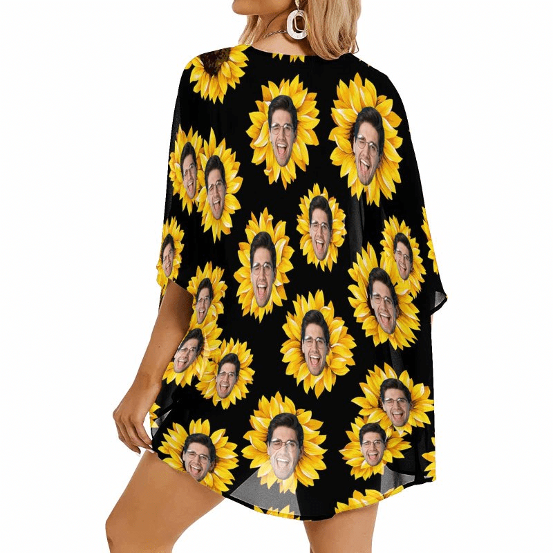 Custom Face Sunflower Personalized Women's Kimono Chiffon Cover Up