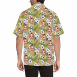 Custom Face White Flower Men's All Over Print Hawaiian Shirt, Personalized Aloha Shirt With Photo Summer Beach Party As Gift for Vacation