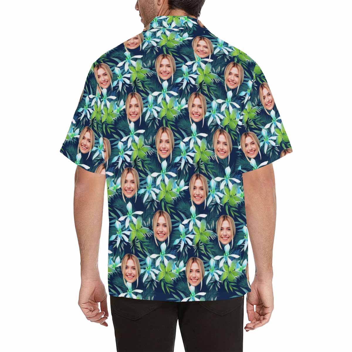 Custom Face Green Leaves Men's All Over Print Hawaiian Shirt, Personalized Aloha Shirt With Photo Summer Beach Party As Gift for Vacation