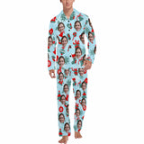 Custom Face Pajamas Red&Green Bell&Gift Sleepwear Personalized Men's Long Pajama Set