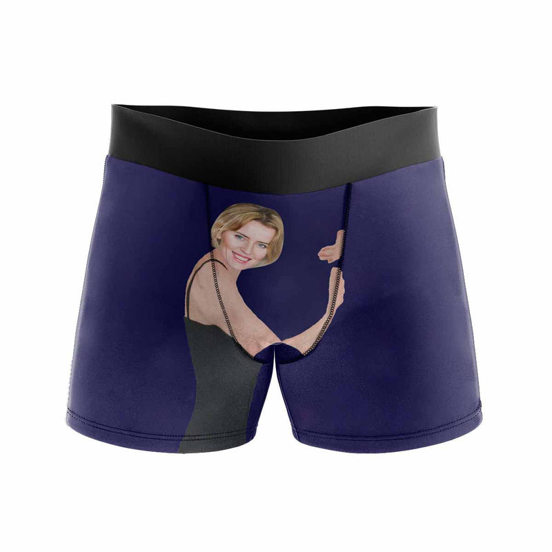 Custom Face Boxers Underwear Personalized Hug Blue Mens' All Over Print Boxer Briefs