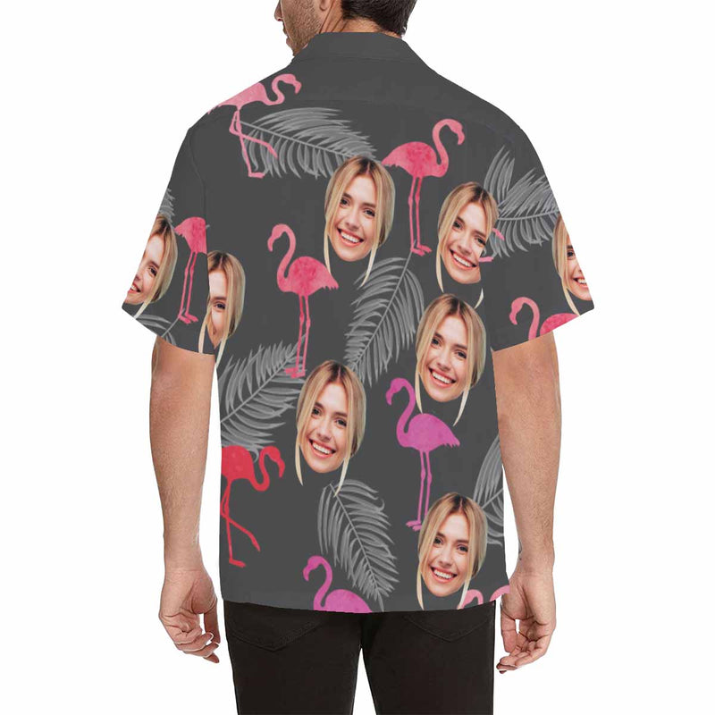 Custom Face Flamingo Men's All Over Print Hawaiian Shirt, Personalized Aloha Shirt With Photo Summer Beach Party As Gift for Vacation