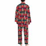 Custom Face Pajamas Small Grid Red Sleepwear Personalized Men's Long Pajama Set