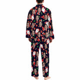 Custom Face Pajamas Santa Claus Black Sleepwear Personalized Men's Long Pajama Set