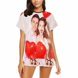 Custom Face Pajamas Heart Balloon Sleepwear For Her Personalized Women's Short Pajama Set