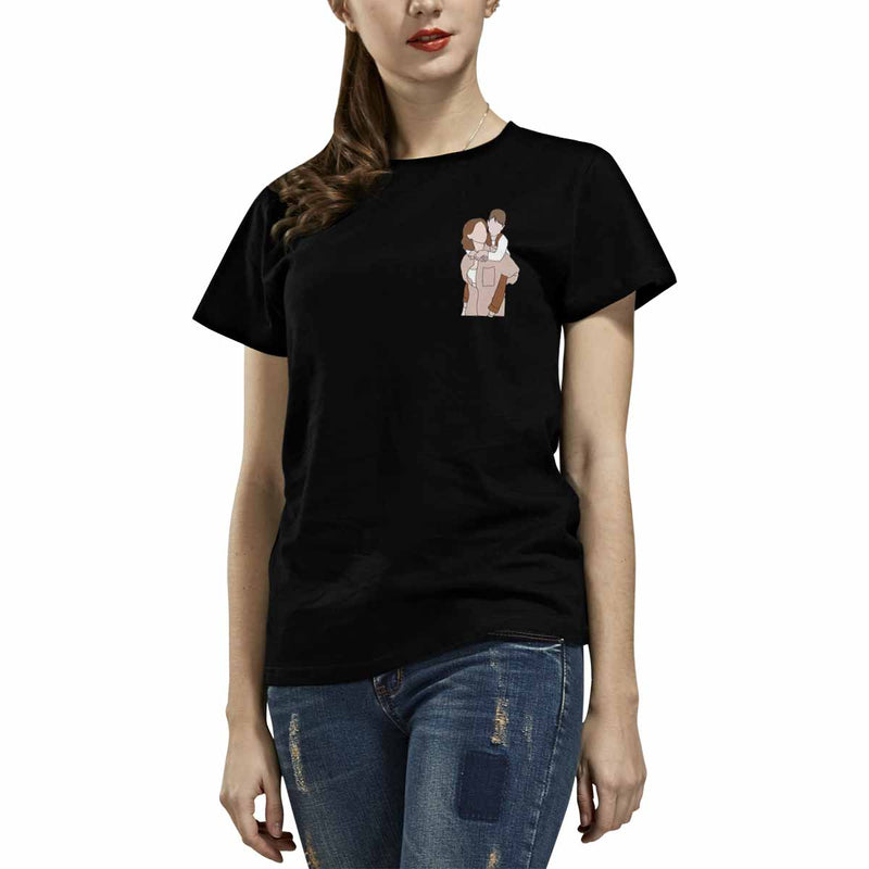 Custom Portrait Outline Shirt, Line Art Photo Shirt For Female, Custom Women's All Over Print T-shirt, Photo Outline Outfit For Mother Black