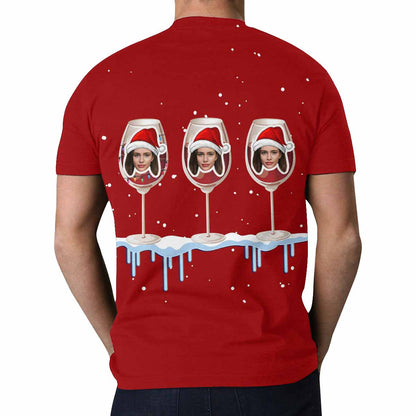 Custom Face Wine Glass Christmas Tee Put Your Photo on Shirt Unique Design Men's All Over Print T-shirt