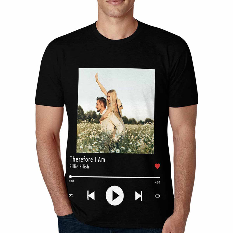 Custom Photo&Text Romantic Love Tee Put Your Photo on Shirt Unique Design Men's All Over Print T-shirt