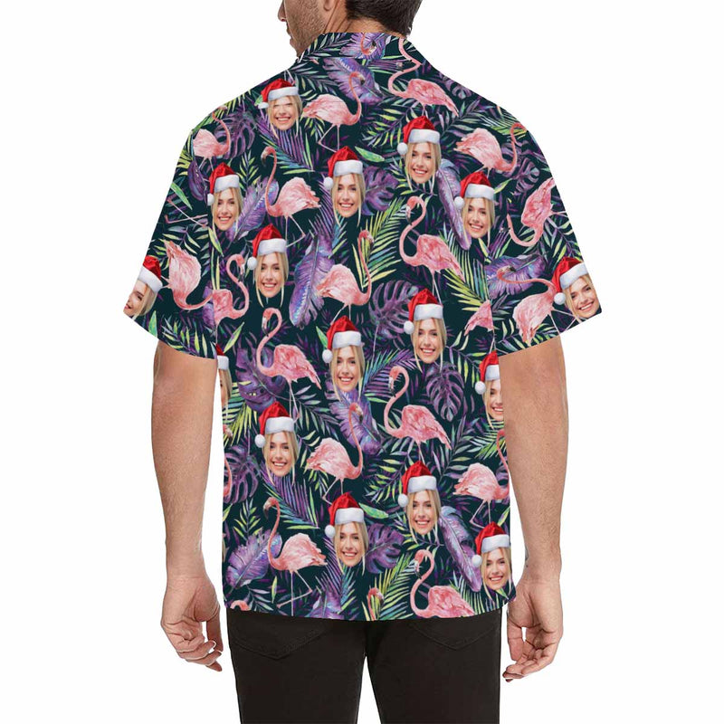 Custom Face Christmas Flamingo Men's All Over Print Hawaiian Shirt, Personalized Aloha Shirt With Photo Summer Beach Party As Gift for Vacation