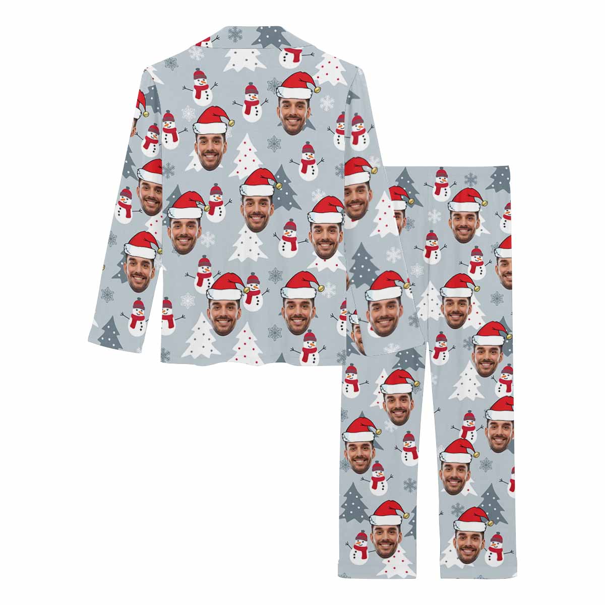 Custom Face Pajamas Snowmen&Tree Sleepwear Personalized Women's Long Pajama Set