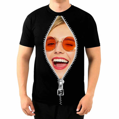 Custom Face Zipper Tee Put Your Photo on Shirt Unique Design Men's All Over Print T-shirt