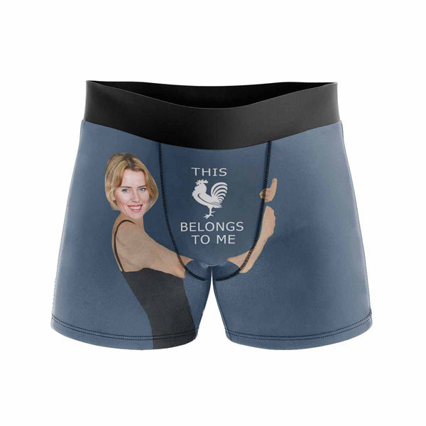 Custom Face Boxers Underwear Personalized This Belongs To Me Blue Mens' All Over Print Boxer Briefs