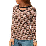 Custom Face Seamless Women's Cutout Long Sleeve Top T-shirt