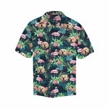 Custom Pet's Face Flamingo Men's All Over Print Hawaiian Shirt, Personalized Aloha Shirt With Photo Summer Beach Party As Gift for Vacation