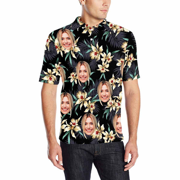 Custom Face Yellow Dendrobium Polo Shirt, Personalized Shirt for Men, Photo Men's All Over Print Polo Shirt