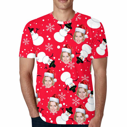 Custom Face Christmas Snowman Your Photo on Shirt Unique Design Men's All Over Print T-shirt