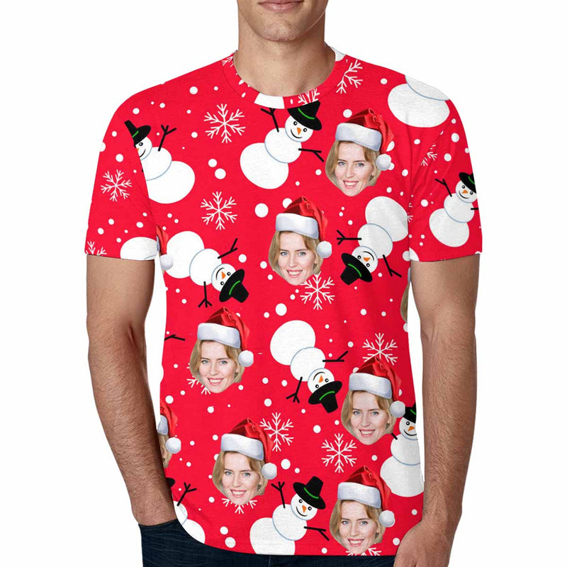 Custom Face Christmas Snowman Put Your Photo on Shirt Unique Design Men's All Over Print T-shirt