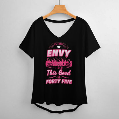 Plus Size T-shirt-Custom Age Envy Plus Size V Neck T-shirt for Her Made for You Custom Shirt for Birthday