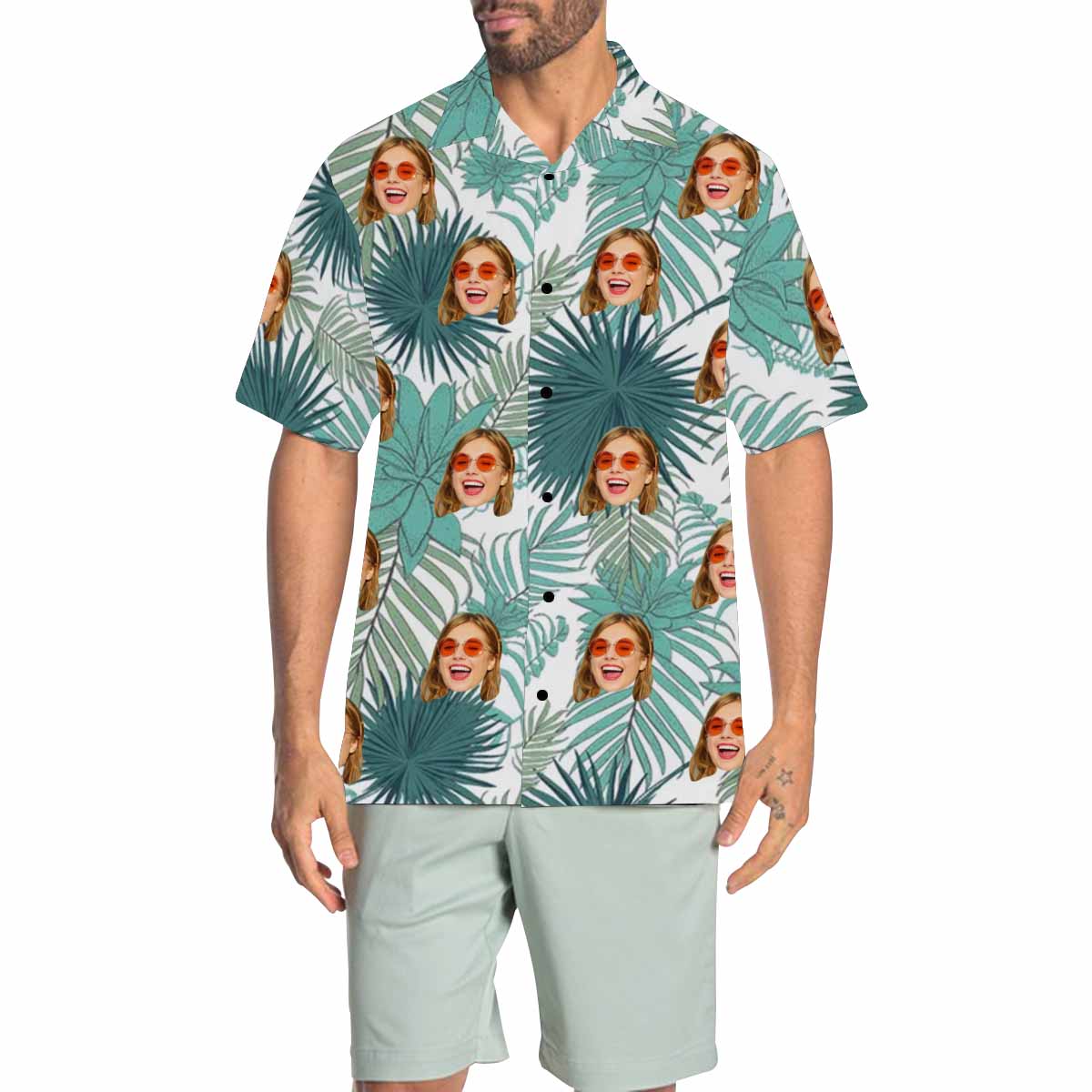 Custom Face Leaves Men's All Over Print Hawaiian Shirt