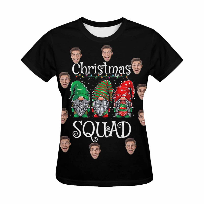 Custom Face Christmas Squad Tee Put Your Photo on Shirt Unique Design Women's All Over Print T-shirt