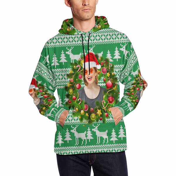 Custom Face Christmas Wreath Men's All Over Print Hoodie