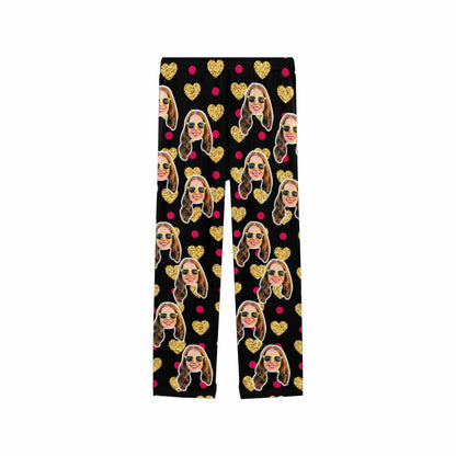 Custom Face Yellow Heart Sleepwear Personalized Women's Slumber Party Long Pajama Pants