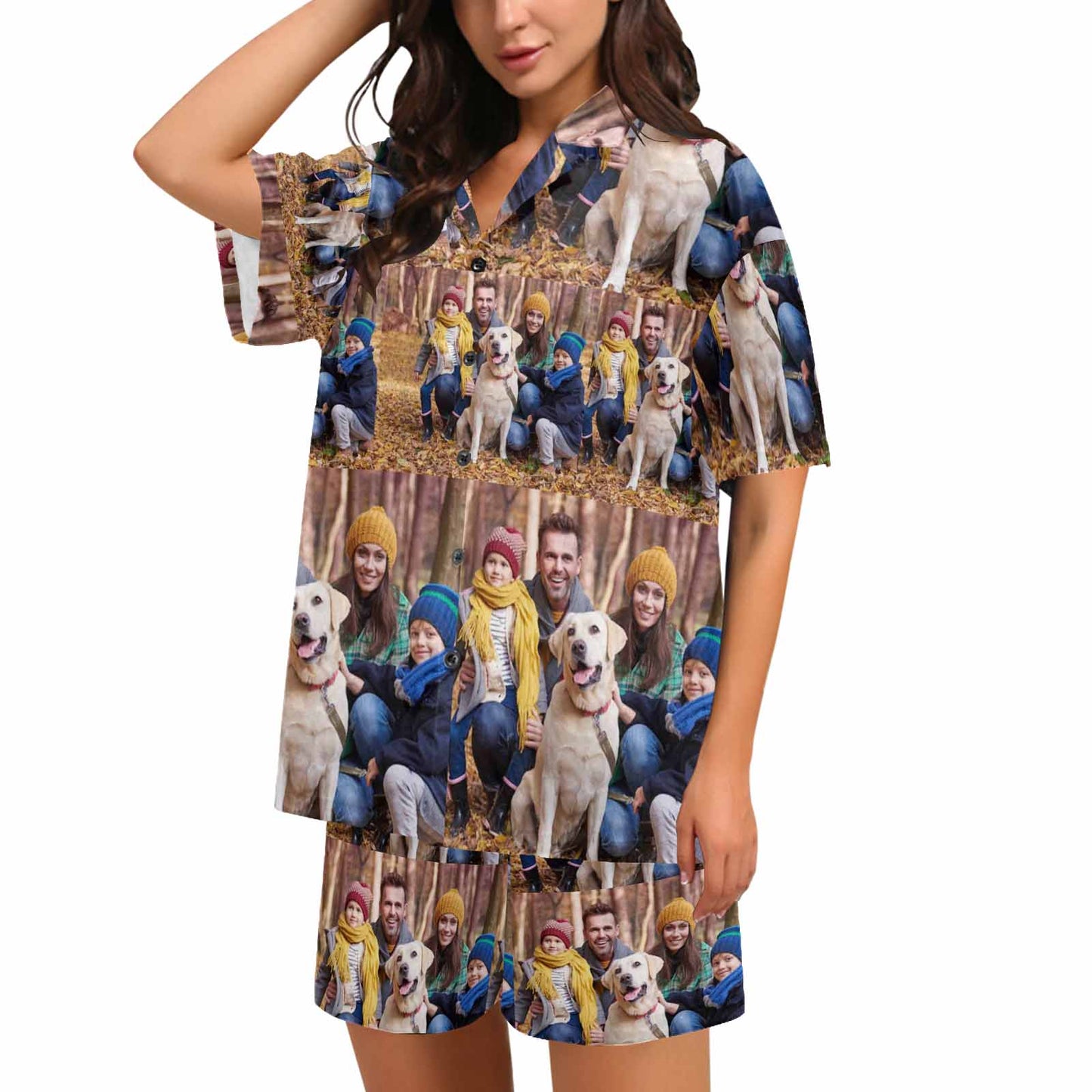 Custom Face My Family Loungewear Personalized Photo Sleepwear Women's V-Neck Short Pajama Set