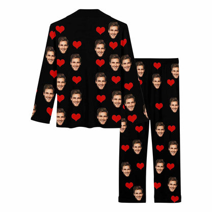 Custom Face Red Heart Women's Long Pajama Set