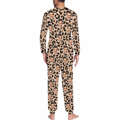 Custom Face Leopard Men's Long Pajama Set