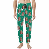 Custom Face Christmas Deer Green Sleepwear Personalized Men's Slumber Party Long Pajama Pants